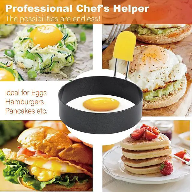 Alt view image 2 of 7 - 4 Inch Large Egg Rings for Frying Eggs, 2 Pack Stainless Steel Egg Cooking Rings Nonstick Round Egg Shaper Mold with Anti-scald Handle for English Muffins Pancake Cooking Griddle