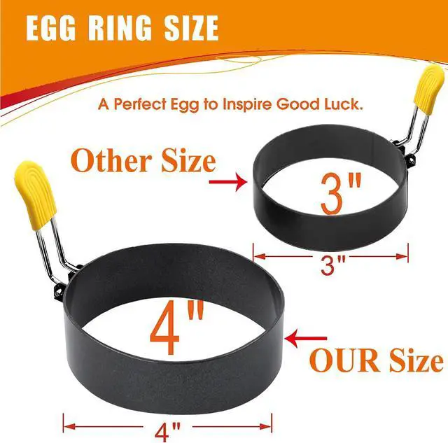 Alt view image 3 of 7 - 4 Inch Large Egg Rings for Frying Eggs, 2 Pack Stainless Steel Egg Cooking Rings Nonstick Round Egg Shaper Mold with Anti-scald Handle for English Muffins Pancake Cooking Griddle