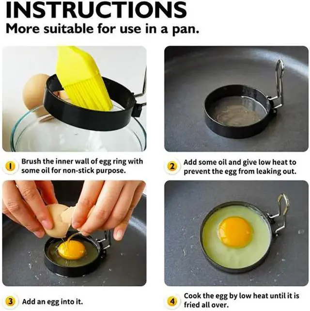 Alt view image 5 of 7 - 4 Inch Large Egg Rings for Frying Eggs, 2 Pack Stainless Steel Egg Cooking Rings Nonstick Round Egg Shaper Mold with Anti-scald Handle for English Muffins Pancake Cooking Griddle