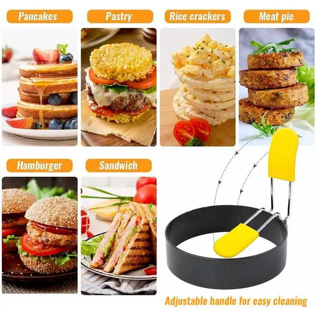 Alt view image 6 of 7 - 4 Inch Large Egg Rings for Frying Eggs, 2 Pack Stainless Steel Egg Cooking Rings Nonstick Round Egg Shaper Mold with Anti-scald Handle for English Muffins Pancake Cooking Griddle