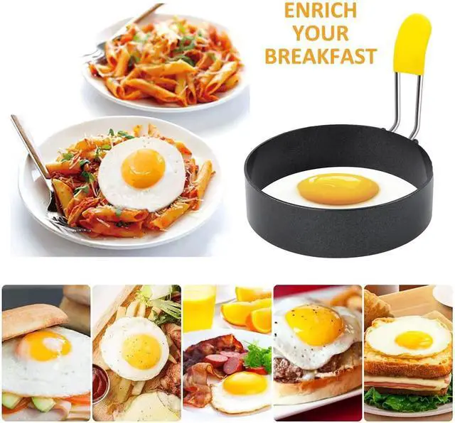 Alt view image 7 of 7 - 4 Inch Large Egg Rings for Frying Eggs, 2 Pack Stainless Steel Egg Cooking Rings Nonstick Round Egg Shaper Mold with Anti-scald Handle for English Muffins Pancake Cooking Griddle