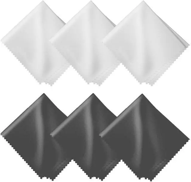 Main image of Microfiber Cleaning Cloths 6 Pack 6x7Inch LintFree Lens & Screen Cleaner Eyeglass Camera Phone Tablet TV Cloth Reusable ScratchFree StreakFree 3 Dark Grey & 3 White Individually Wrapped