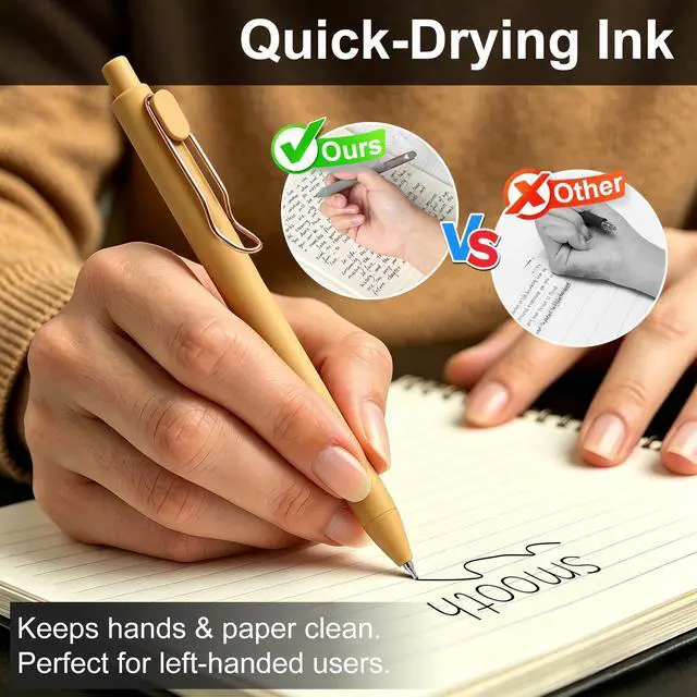 Alt view image 3 of 7 - Smooth Writing Pens, 12 Pcs No Bleed & Smear, Black Ink Fine Point (0.7mm), Quick-Dry Retractable Gel Pens for Journaling, Note Taking, Office & Back-to-School Supplies