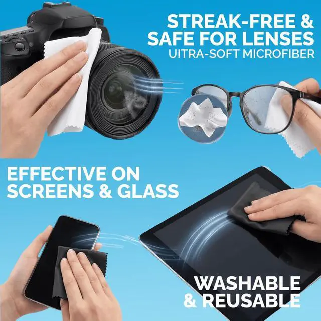 Alt view image 4 of 7 - Microfiber Cleaning Cloths 6 Pack 6x7Inch LintFree Lens & Screen Cleaner Eyeglass Camera Phone Tablet TV Cloth Reusable ScratchFree StreakFree 3 Dark Grey & 3 White Individually Wrapped