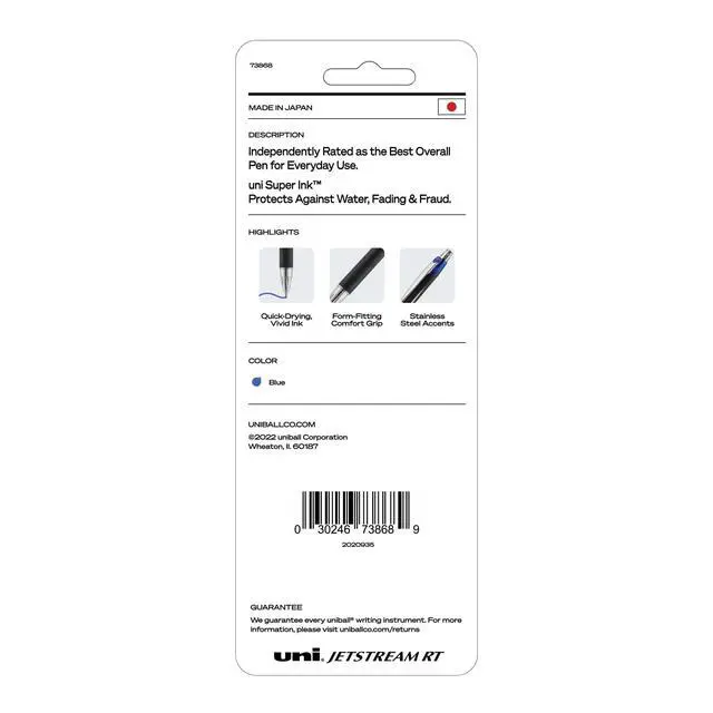 Alt view image 2 of 6 - JetStream RT Retractable Ballpoint Pens, Bold Point, 1.0 mm, Black Barrel, Blue Ink, Pack Of 3
