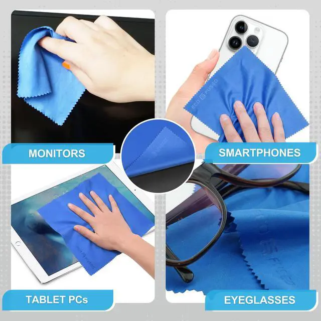 Alt view image 3 of 7 - Microfiber Cleaning Cloth - 7x6'' Microfiber Cloth - Pack of 6 Blue Lens Cleaning Wipes - Cleaning Cloth for Glasses, Eyeglasses, Camera Lens & Phones