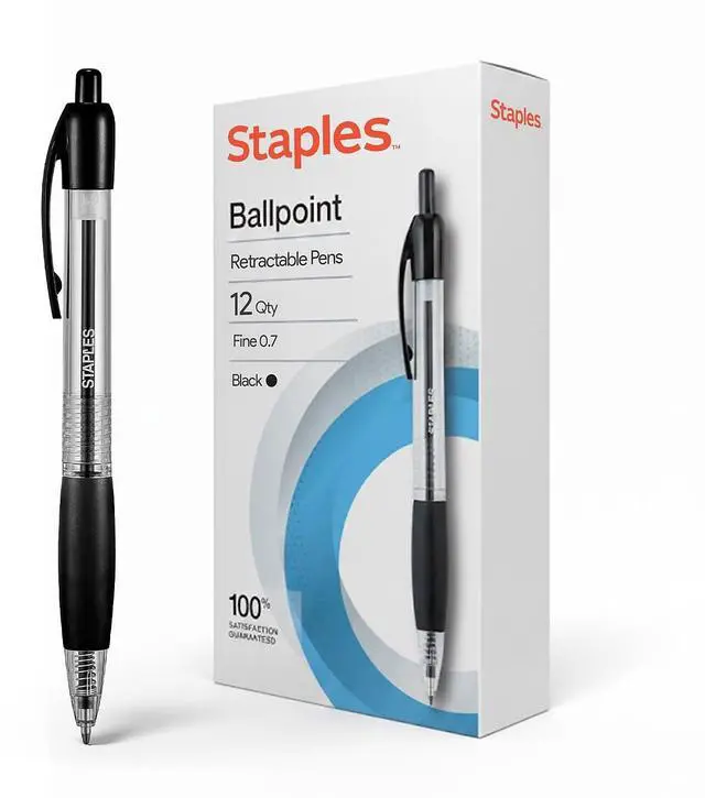 Main image of Retractable Ballpoint Pens, Fine Point, Black Ink, 12 Pack Smooth, Reliable Writing Pens for Office & School Use