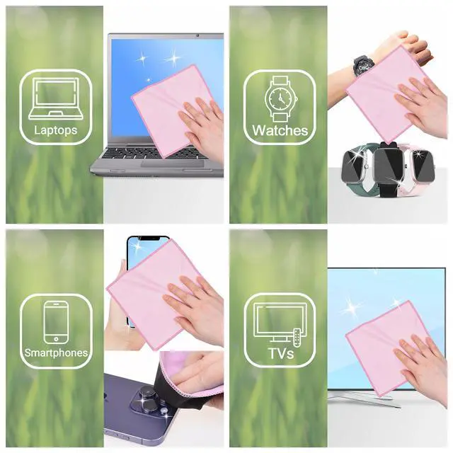 Alt view image 5 of 7 - Microfiber Cleaning Cloths Double-Sided - 5 Pack - 6.6 x 6.2 inch - Microfiber and Suede Cloth for Smartphones, LCD TV, Tablets, Laptop Screens, Camera Lenses (Pink)