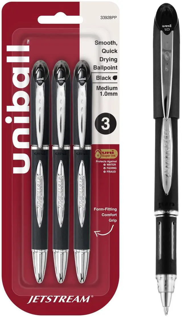 Main image of Jetstream Ballpoint Pens, Medium Point (1.0mm), Black, 3 Pack