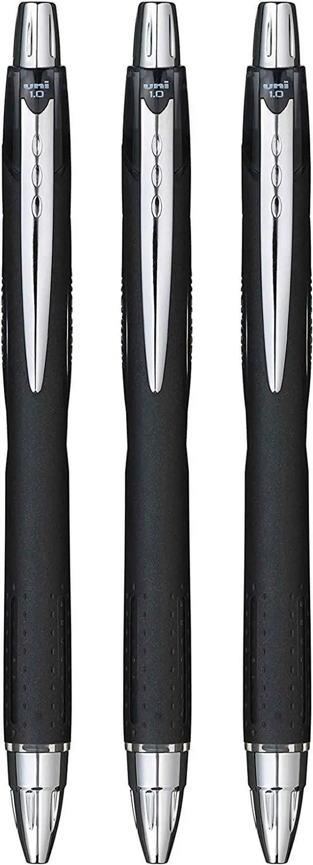 Main image of SXN-210 Jetstream RT Rollerball Pens, Black Smudge Resistant and Tamper Free Ink, 1.0mm Ball, Rubberized Grip, Package of 3