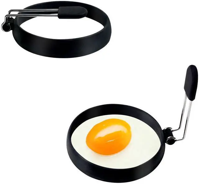 Main image of 2 Pack Black Nonstick Silicone Egg Rings, Upgraded Leak-proof Liquid Egg Bite Mold, Egg Mold for Frying eggs and Breakfast Sandwiches, Pancake