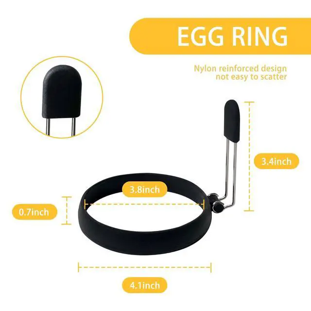 Alt view image 2 of 7 - 2 Pack Black Nonstick Silicone Egg Rings, Upgraded Leak-proof Liquid Egg Bite Mold, Egg Mold for Frying eggs and Breakfast Sandwiches, Pancake