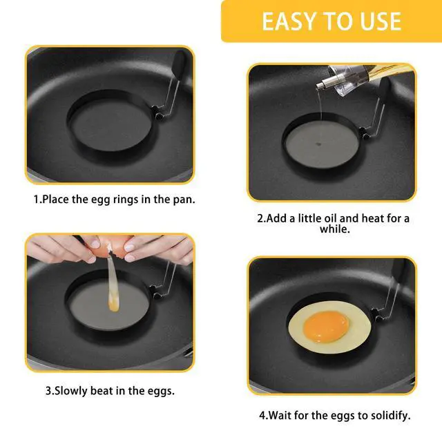 Alt view image 3 of 7 - 2 Pack Black Nonstick Silicone Egg Rings, Upgraded Leak-proof Liquid Egg Bite Mold, Egg Mold for Frying eggs and Breakfast Sandwiches, Pancake