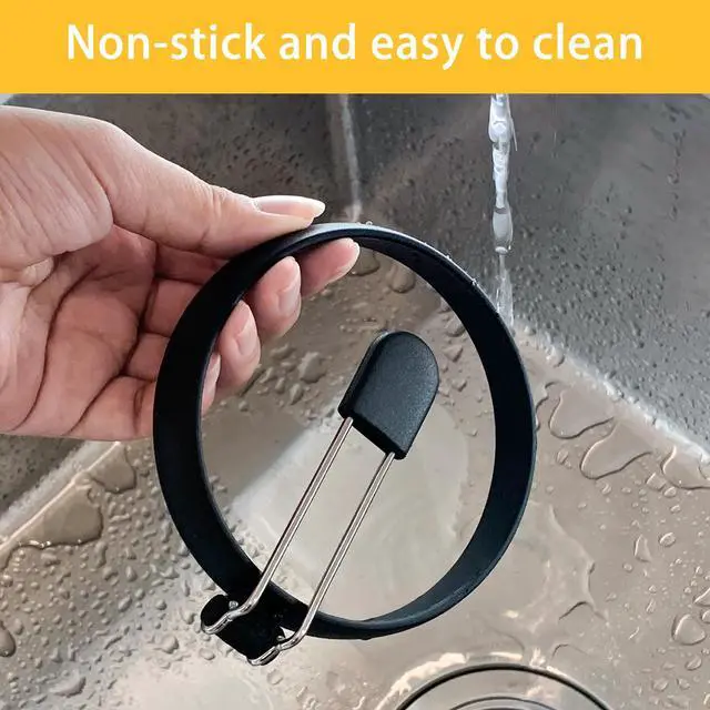 Alt view image 4 of 7 - 2 Pack Black Nonstick Silicone Egg Rings, Upgraded Leak-proof Liquid Egg Bite Mold, Egg Mold for Frying eggs and Breakfast Sandwiches, Pancake