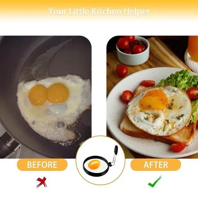 Alt view image 5 of 7 - 2 Pack Black Nonstick Silicone Egg Rings, Upgraded Leak-proof Liquid Egg Bite Mold, Egg Mold for Frying eggs and Breakfast Sandwiches, Pancake