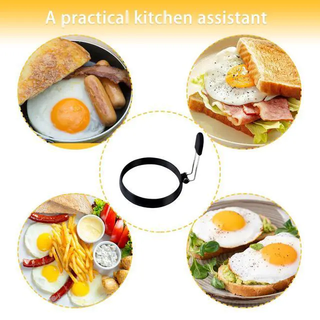 Alt view image 6 of 7 - 2 Pack Black Nonstick Silicone Egg Rings, Upgraded Leak-proof Liquid Egg Bite Mold, Egg Mold for Frying eggs and Breakfast Sandwiches, Pancake