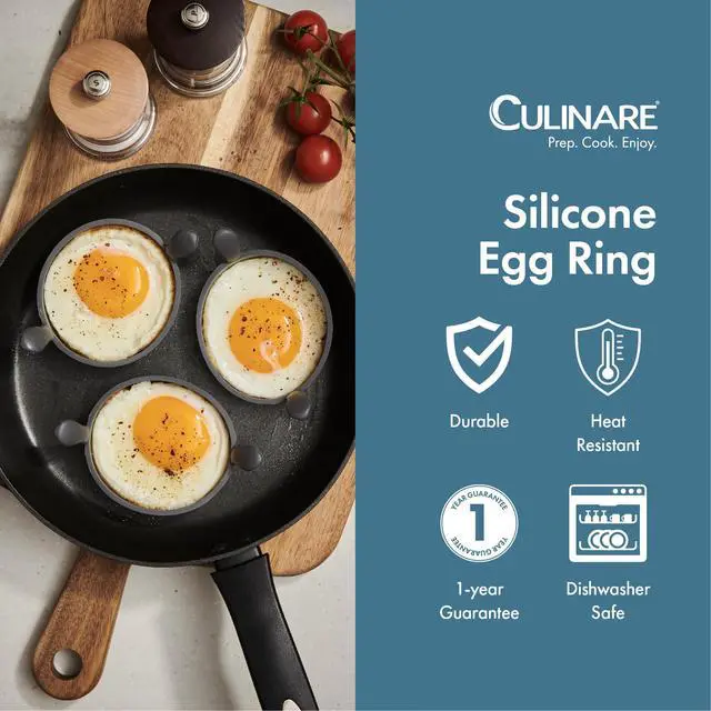 Alt view image 2 of 7 - Culinare Silicone Egg Ring Heat-Resistant Round Frying Ring for Perfect Eggs, Pancakes & Patties Built-In Handles, Stain & Odour Resistant 9cm Non-Stick Mold, Easy to Clean, Grey