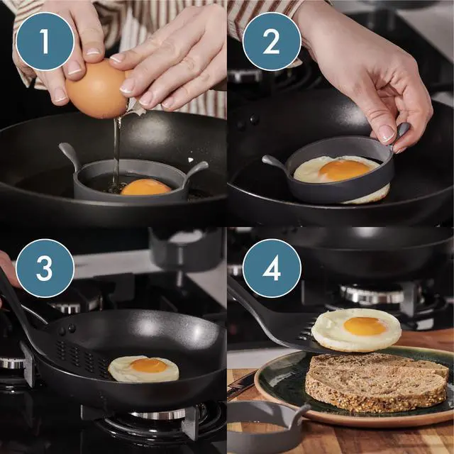 Alt view image 6 of 7 - Culinare Silicone Egg Ring Heat-Resistant Round Frying Ring for Perfect Eggs, Pancakes & Patties Built-In Handles, Stain & Odour Resistant 9cm Non-Stick Mold, Easy to Clean, Grey