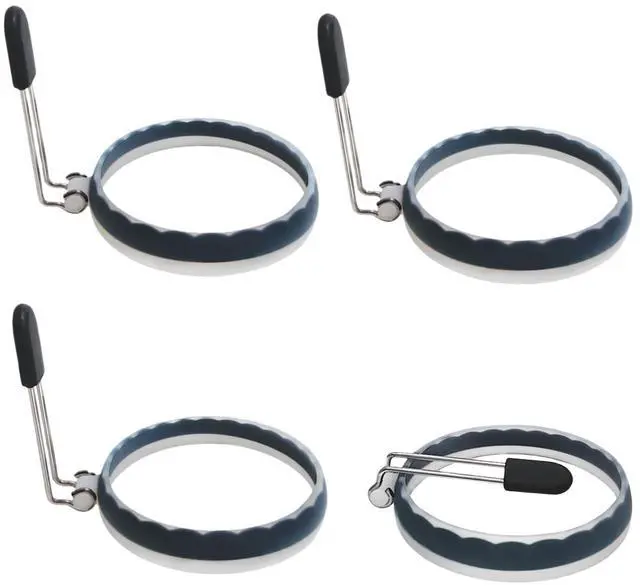 Main image of Silicone Egg Rings, 4 Pack Upgraded Leak-proof Liquid Egg Fryer Ring, Nonstick Egg Bite Mold for Breakfast Sandwiches and Pancake, Half Black