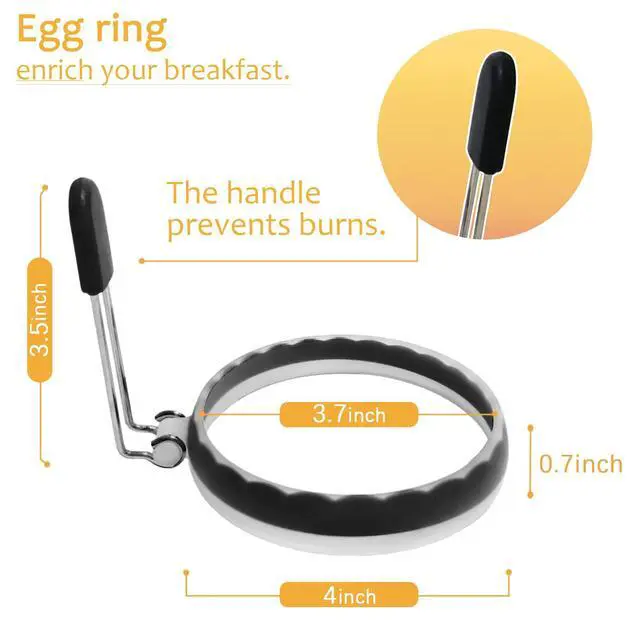 Alt view image 2 of 7 - Silicone Egg Rings, 4 Pack Upgraded Leak-proof Liquid Egg Fryer Ring, Nonstick Egg Bite Mold for Breakfast Sandwiches and Pancake, Half Black