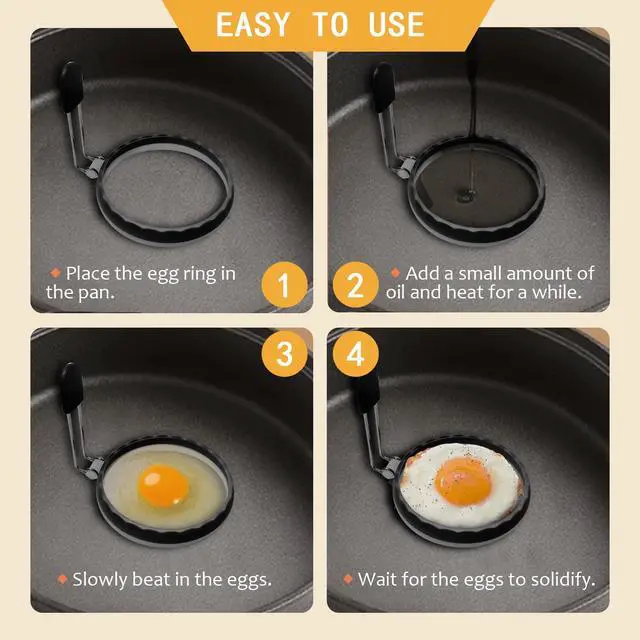 Alt view image 3 of 7 - Silicone Egg Rings, 4 Pack Upgraded Leak-proof Liquid Egg Fryer Ring, Nonstick Egg Bite Mold for Breakfast Sandwiches and Pancake, Half Black