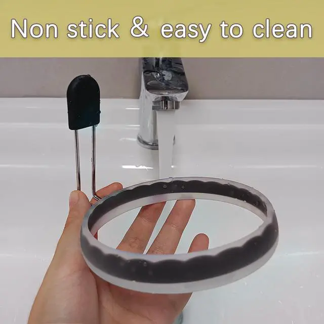 Alt view image 5 of 7 - Silicone Egg Rings, 4 Pack Upgraded Leak-proof Liquid Egg Fryer Ring, Nonstick Egg Bite Mold for Breakfast Sandwiches and Pancake, Half Black