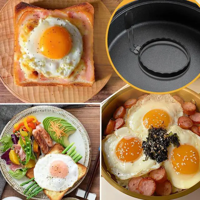 Alt view image 7 of 7 - Silicone Egg Rings, 4 Pack Upgraded Leak-proof Liquid Egg Fryer Ring, Nonstick Egg Bite Mold for Breakfast Sandwiches and Pancake, Half Black