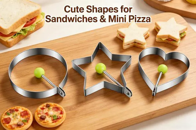 Alt view image 2 of 7 - 3-Piece Stainless Steel Cooking Mold Set - Pancake & Egg Shapers for Frying Pan