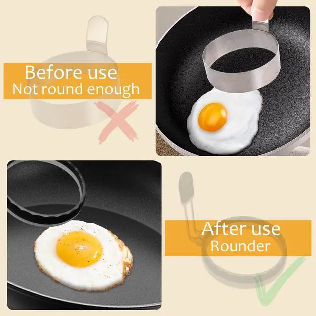 Alt view image 4 of 7 - Silicone Egg Rings, 4 Pack Upgraded Leak-proof Liquid Egg Fryer Ring, Nonstick Egg Bite Mold for Breakfast Sandwiches and Pancake, Half Black