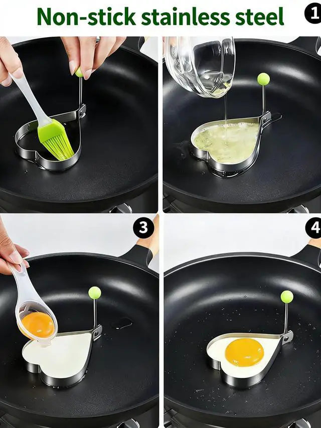Alt view image 6 of 7 - 3-Piece Stainless Steel Cooking Mold Set - Pancake & Egg Shapers for Frying Pan