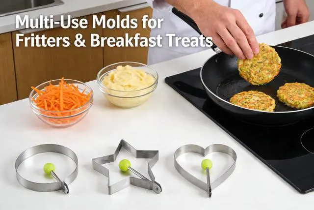 Alt view image 5 of 7 - 3-Piece Stainless Steel Cooking Mold Set - Pancake & Egg Shapers for Frying Pan