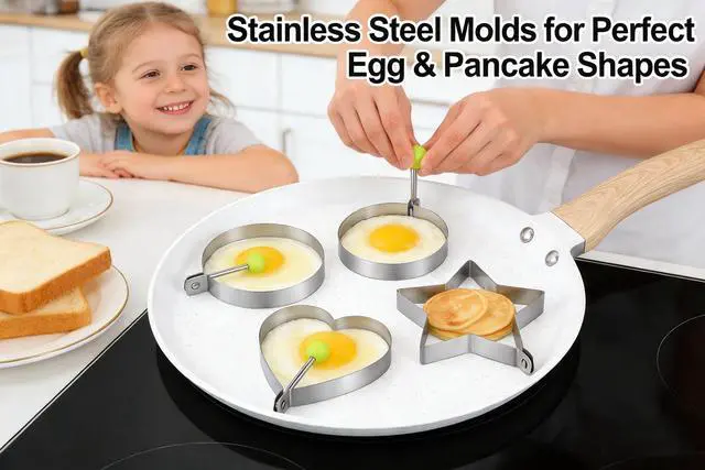 Alt view image 4 of 7 - 3-Piece Stainless Steel Cooking Mold Set - Pancake & Egg Shapers for Frying Pan