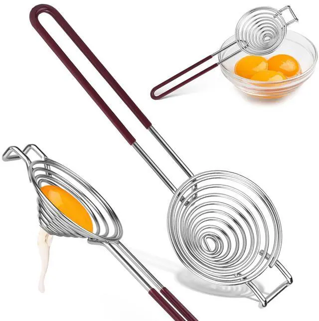 Main image of Stainless Steel Egg Separator,Egg Yolk & White Separator Tool with Long Handle,Sifting Filter Egg Divider,Kitchen Gadget for Baking Cooking