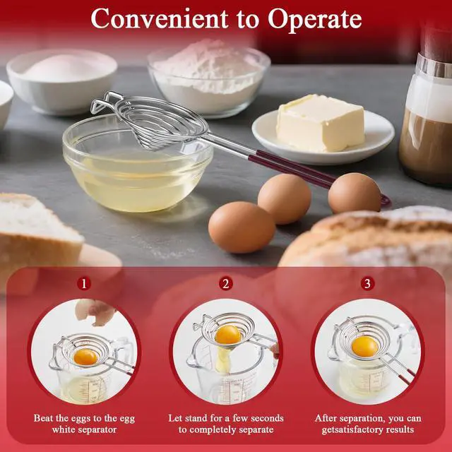 Alt view image 2 of 7 - Stainless Steel Egg Separator,Egg Yolk & White Separator Tool with Long Handle,Sifting Filter Egg Divider,Kitchen Gadget for Baking Cooking