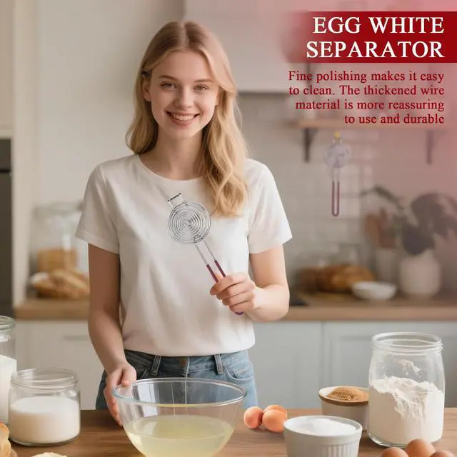 Alt view image 6 of 7 - Stainless Steel Egg Separator,Egg Yolk & White Separator Tool with Long Handle,Sifting Filter Egg Divider,Kitchen Gadget for Baking Cooking