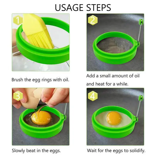 Alt view image 3 of 7 - Egg Ring Set, Silicone Egg Ring Molds, Fried Egg Rings and Non-stick Egg Cooker Ring, Multicolor, 4Pack