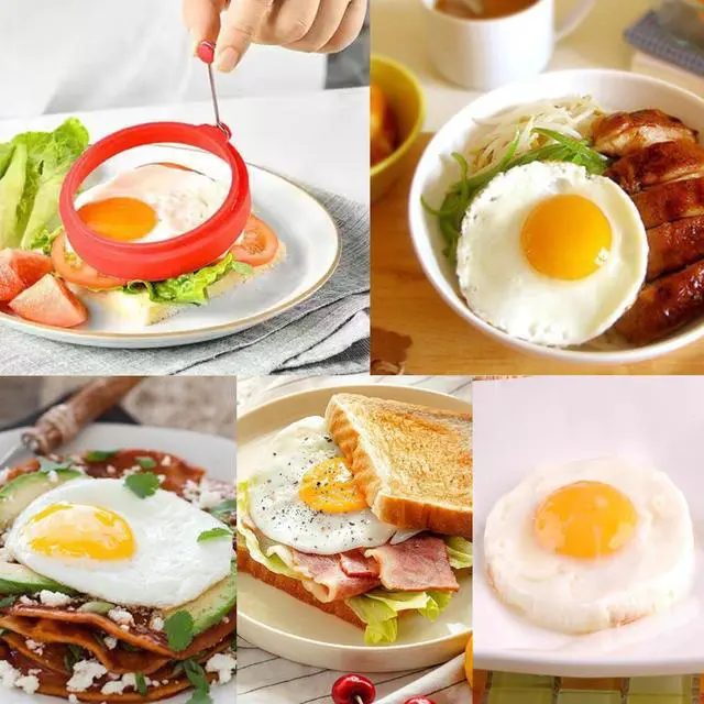 Alt view image 5 of 7 - Egg Ring Set, Silicone Egg Ring Molds, Fried Egg Rings and Non-stick Egg Cooker Ring, Multicolor, 4Pack
