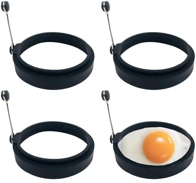 Main image of Black Silicone Egg Ring, 4 Pack Egg Ring Molds for Fried Egg, Non-stick Egg Cooker Ring