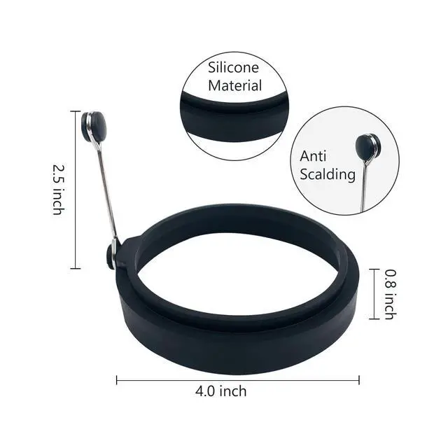 Alt view image 2 of 7 - Black Silicone Egg Ring, 4 Pack Egg Ring Molds for Fried Egg, Non-stick Egg Cooker Ring