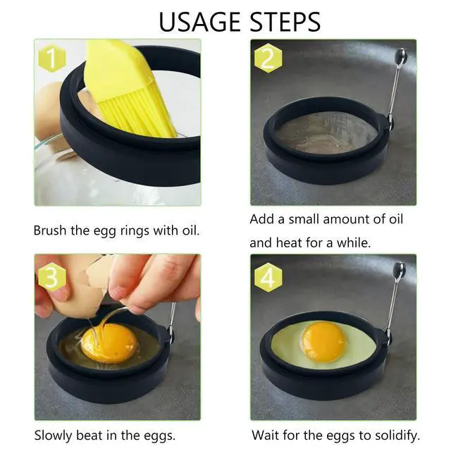 Alt view image 3 of 7 - Black Silicone Egg Ring, 4 Pack Egg Ring Molds for Fried Egg, Non-stick Egg Cooker Ring