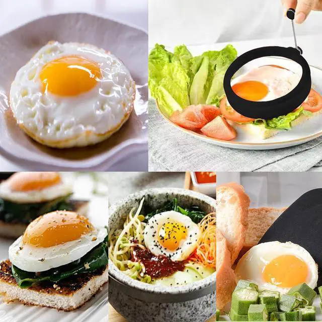 Alt view image 5 of 7 - Black Silicone Egg Ring, 4 Pack Egg Ring Molds for Fried Egg, Non-stick Egg Cooker Ring