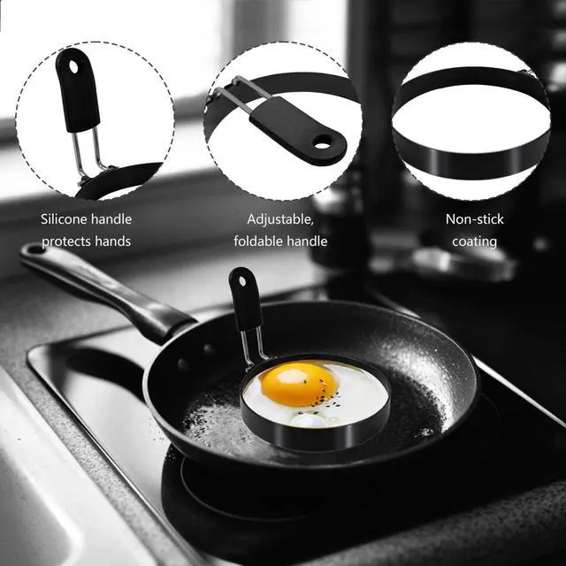Alt view image 3 of 5 - 2-Pack 3.5'' Egg Rings Set with Silicone Handle, Stainless Steel Egg Cooking Rings,NonstickFor Frying Eggs and English Muffins Pancake, Egg Mold Shaper For Breakfast