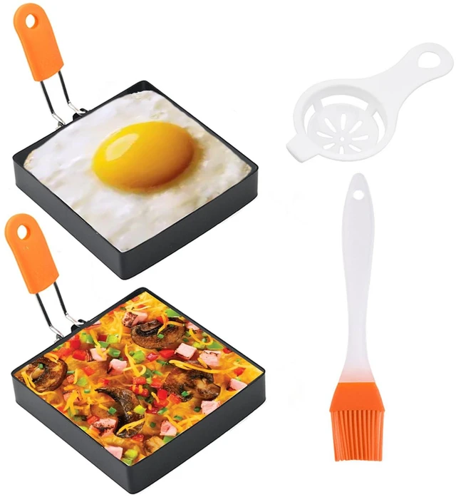 Main image of 4 Inch Suqare Egg Rings for Frying Eggs,2 Packs 4" Square Egg Rings for Griddle, Stainless Steel Griddle Omelete Rings for Fried Eggs Muffin Tortillas Pancake Ring Crepes Ring with SiliconeHandle
