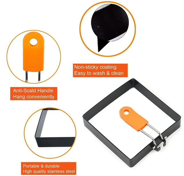 Alt view image 3 of 7 - 4 Inch Suqare Egg Rings for Frying Eggs,2 Packs 4" Square Egg Rings for Griddle, Stainless Steel Griddle Omelete Rings for Fried Eggs Muffin Tortillas Pancake Ring Crepes Ring with SiliconeHandle