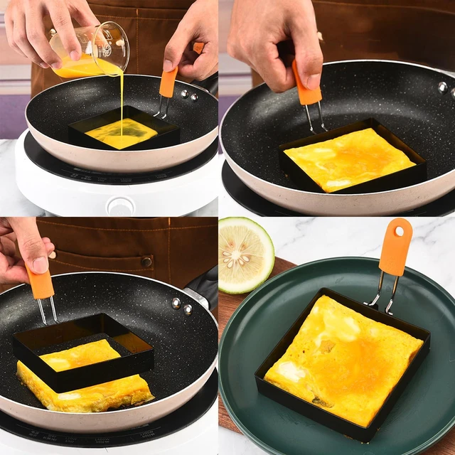 Alt view image 4 of 7 - 4 Inch Suqare Egg Rings for Frying Eggs,2 Packs 4" Square Egg Rings for Griddle, Stainless Steel Griddle Omelete Rings for Fried Eggs Muffin Tortillas Pancake Ring Crepes Ring with SiliconeHandle