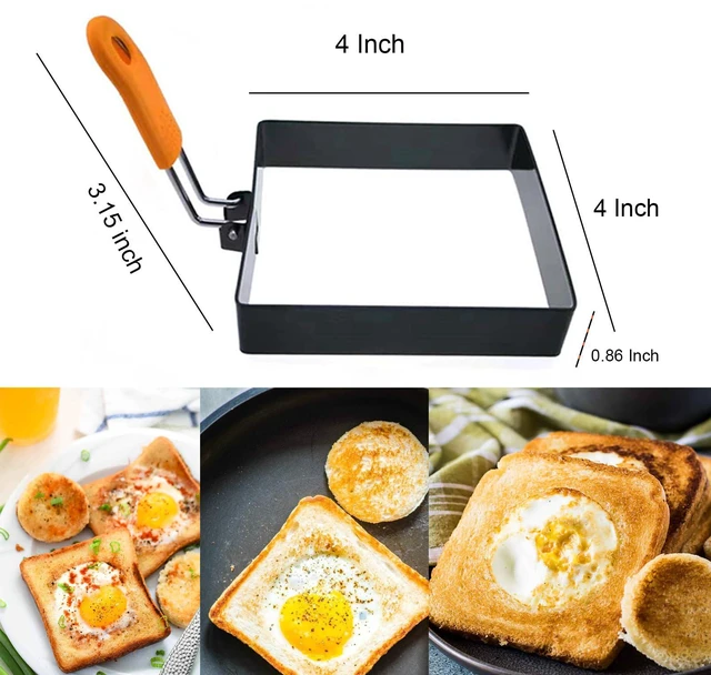 Alt view image 5 of 7 - 4 Inch Suqare Egg Rings for Frying Eggs,2 Packs 4" Square Egg Rings for Griddle, Stainless Steel Griddle Omelete Rings for Fried Eggs Muffin Tortillas Pancake Ring Crepes Ring with SiliconeHandle