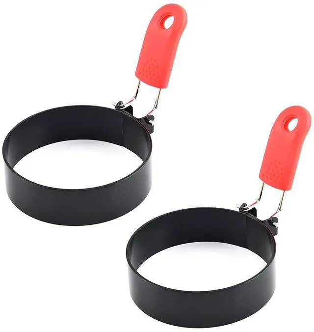 Main image of Thickened Egg Molds, 2 Pack 3 Inch Round Shape Iron Egg Ring Molds for Cooking and Griddle of Egg, Flapjack, and Bread (red)