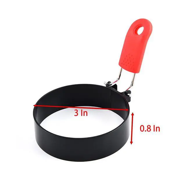 Alt view image 2 of 4 - Thickened Egg Molds, 2 Pack 3 Inch Round Shape Iron Egg Ring Molds for Cooking and Griddle of Egg, Flapjack, and Bread (red)