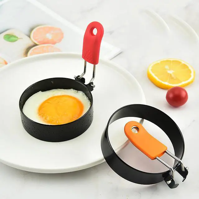 Alt view image 4 of 4 - Thickened Egg Molds, 2 Pack 3 Inch Round Shape Iron Egg Ring Molds for Cooking and Griddle of Egg, Flapjack, and Bread (red)