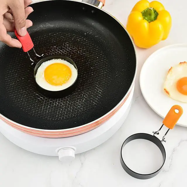 Alt view image 3 of 4 - Thickened Egg Molds, 2 Pack 3 Inch Round Shape Iron Egg Ring Molds for Cooking and Griddle of Egg, Flapjack, and Bread (red)